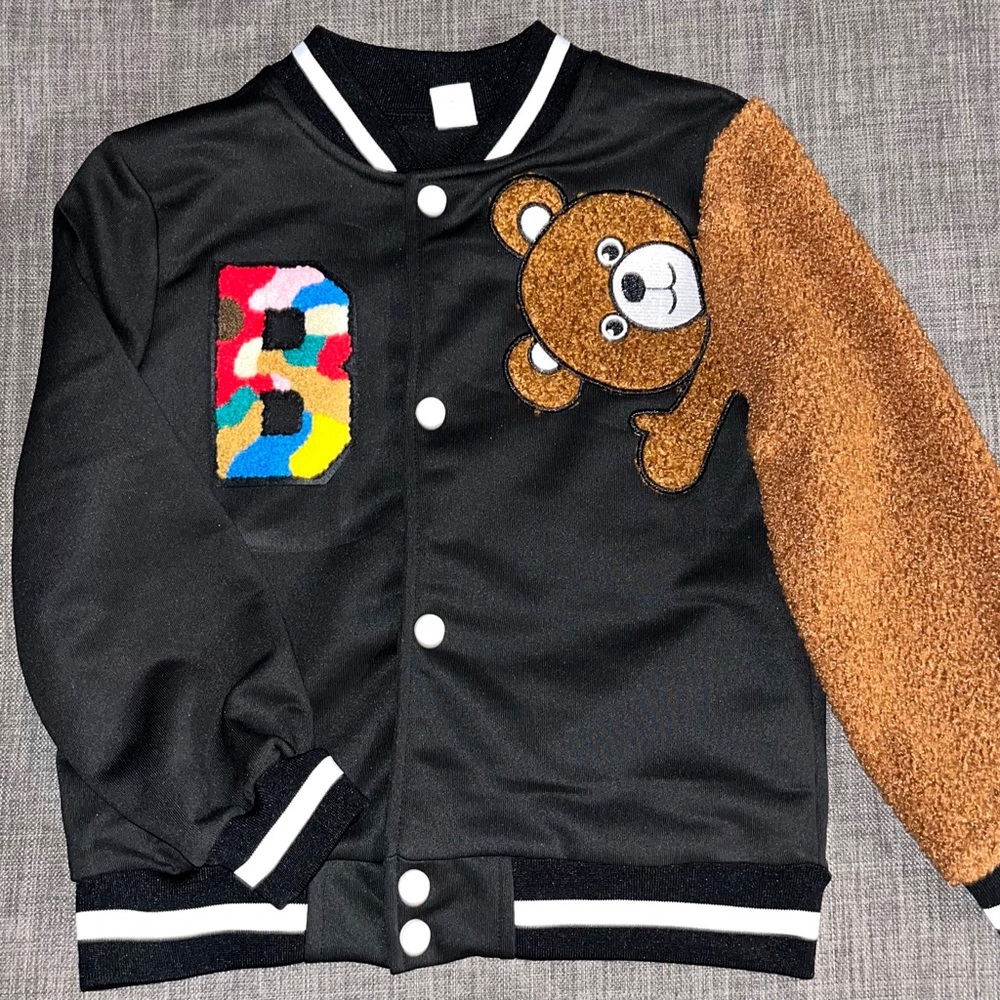 Unisex kids letterman bear jacket